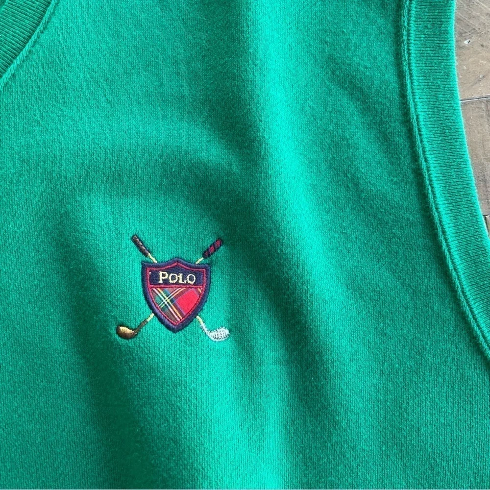 Ralph Lauren Polo Golf Green cotton Vest y2k Vintage Crest Logo Medium Preppy